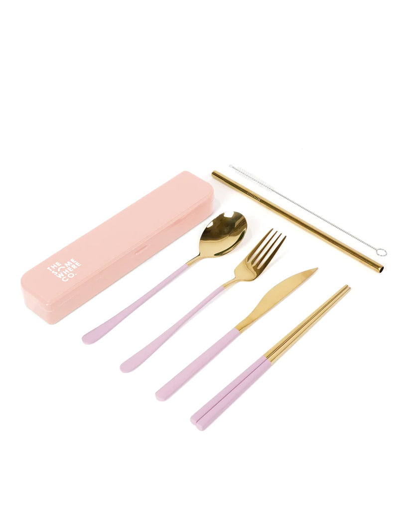 Take Me Away Cutlery Set - Gold with Lilac Handle