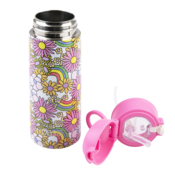 550ml Kids Drink Bottle with Sipper Straw - Flower Power