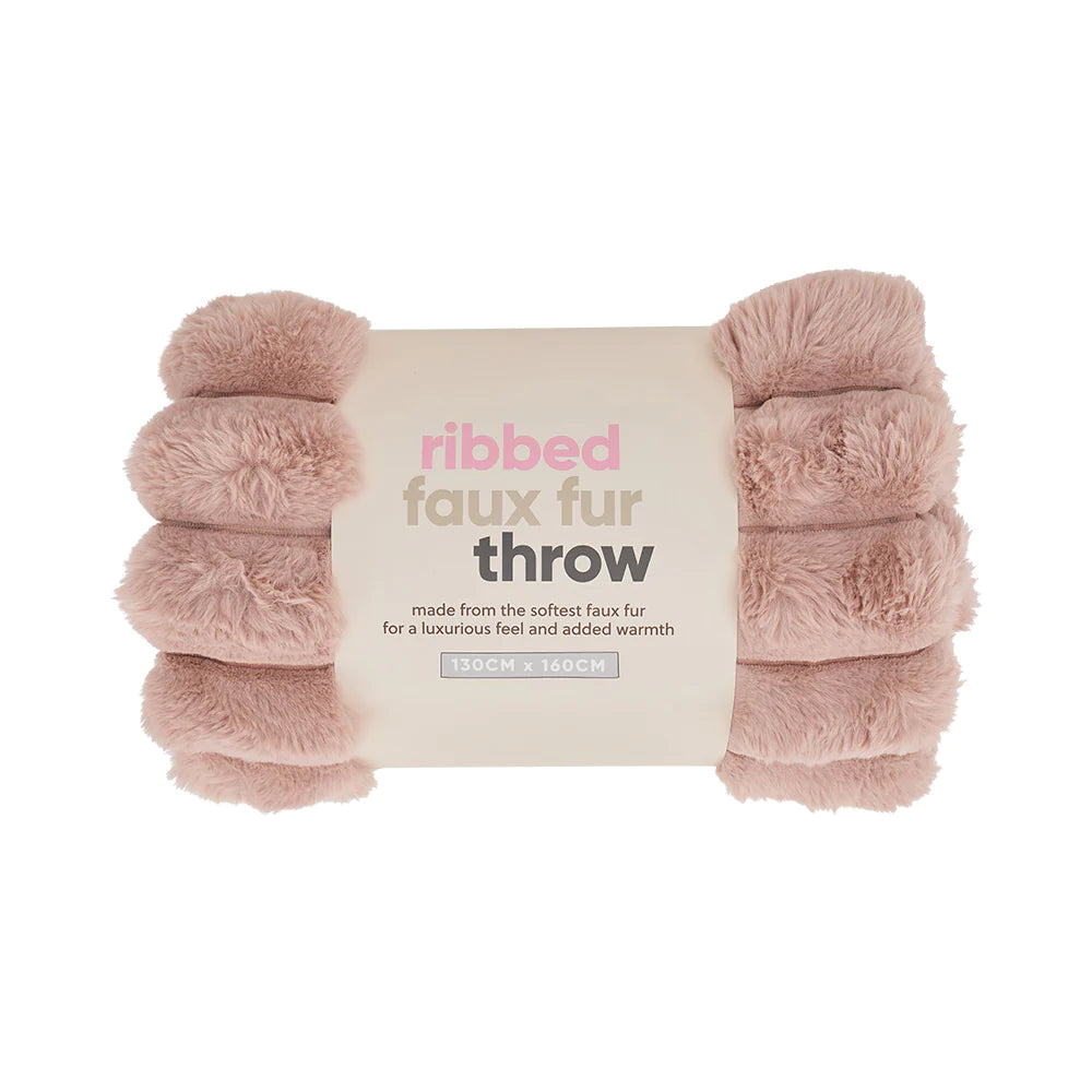 Faux Fur Ribbed Throw - Dusty Pink