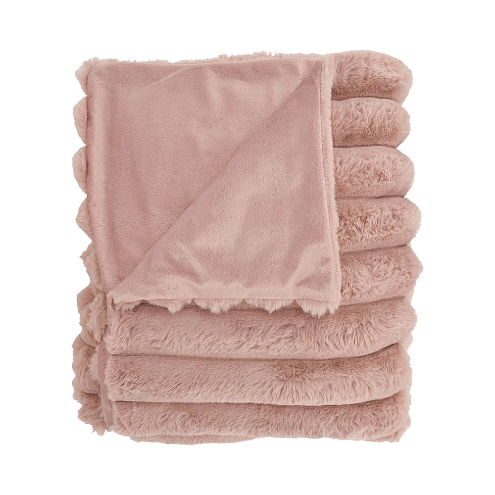 Faux Fur Ribbed Throw - Dusty Pink