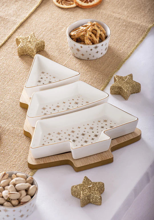 Starry Christmas Tree Bowl & Tray Set