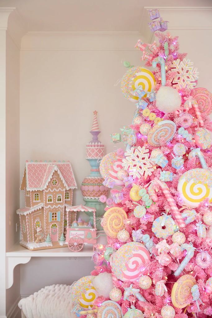 Large Iced Sprinkle Pink Candy Cane Hanging