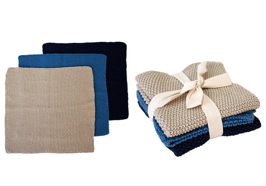 Eco Knitted Dishcloth 3pk - Blue