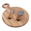 3 Piece Round Acacia Wood Cheese Paddle with Knives