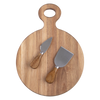 3 Piece Round Acacia Wood Cheese Paddle with Knives