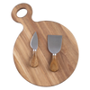 3 Piece Round Acacia Wood Cheese Paddle with Knives