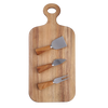 4 Piece Oblong Acacia Wood Cheese Paddle with Knives