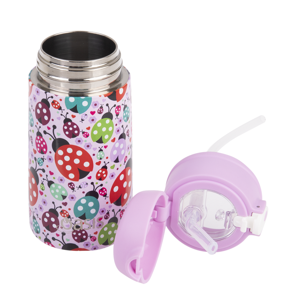 400ml Kids Drink Bottle with Sipper Straw - Lovely Ladybugs