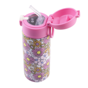 550ml Kids Drink Bottle with Sipper Straw - Flower Power