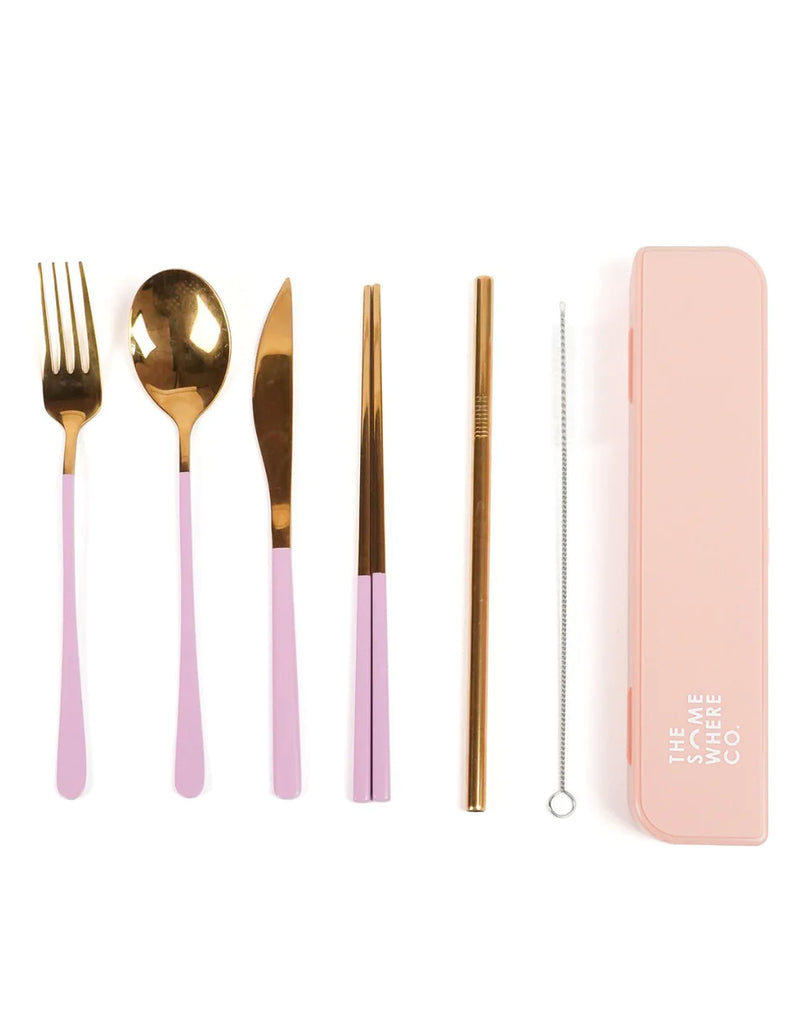 Take Me Away Cutlery Set - Gold with Lilac Handle