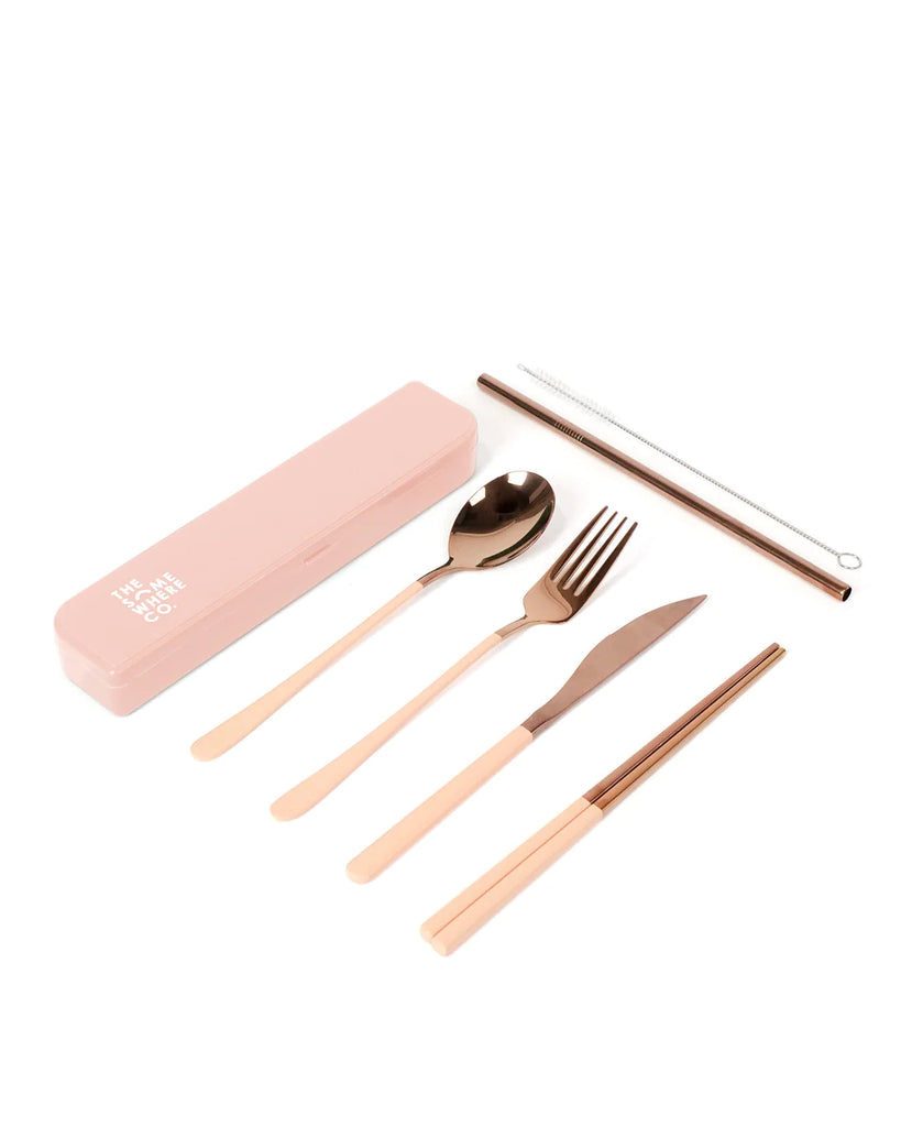 Take Me Away Cutlery Set - Rose Gold with Blush Handle