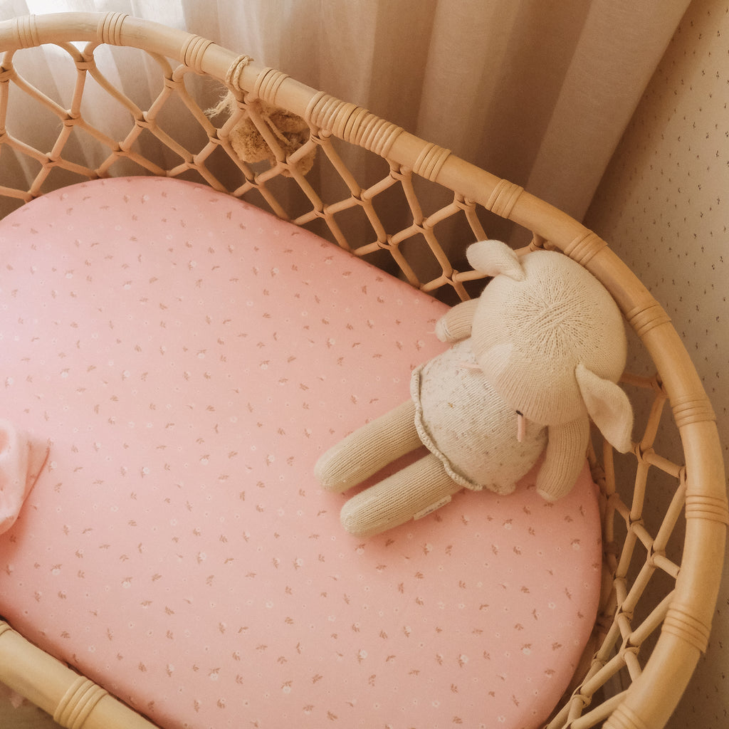 Dusty Roses Organic Fitted Bassinet Sheet / Change Pad Cover