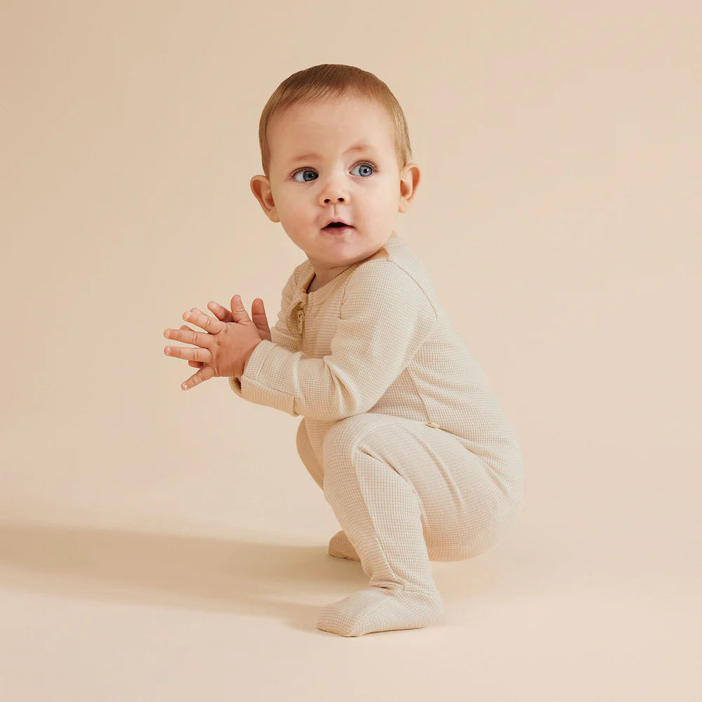 Oatmeal Rib Zipsuit with Feet