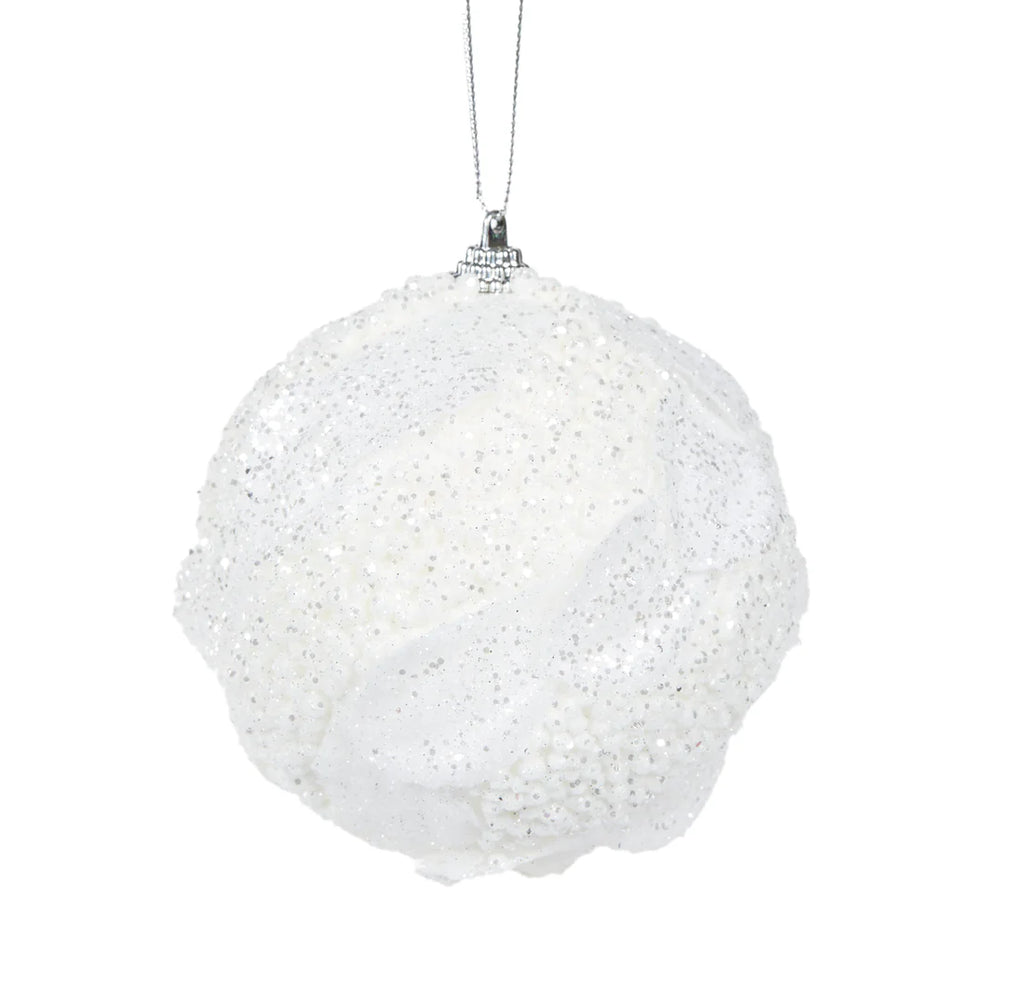 White Glitter Leaf Bauble