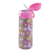 550ml Kids Drink Bottle with Sipper Straw - Flower Power