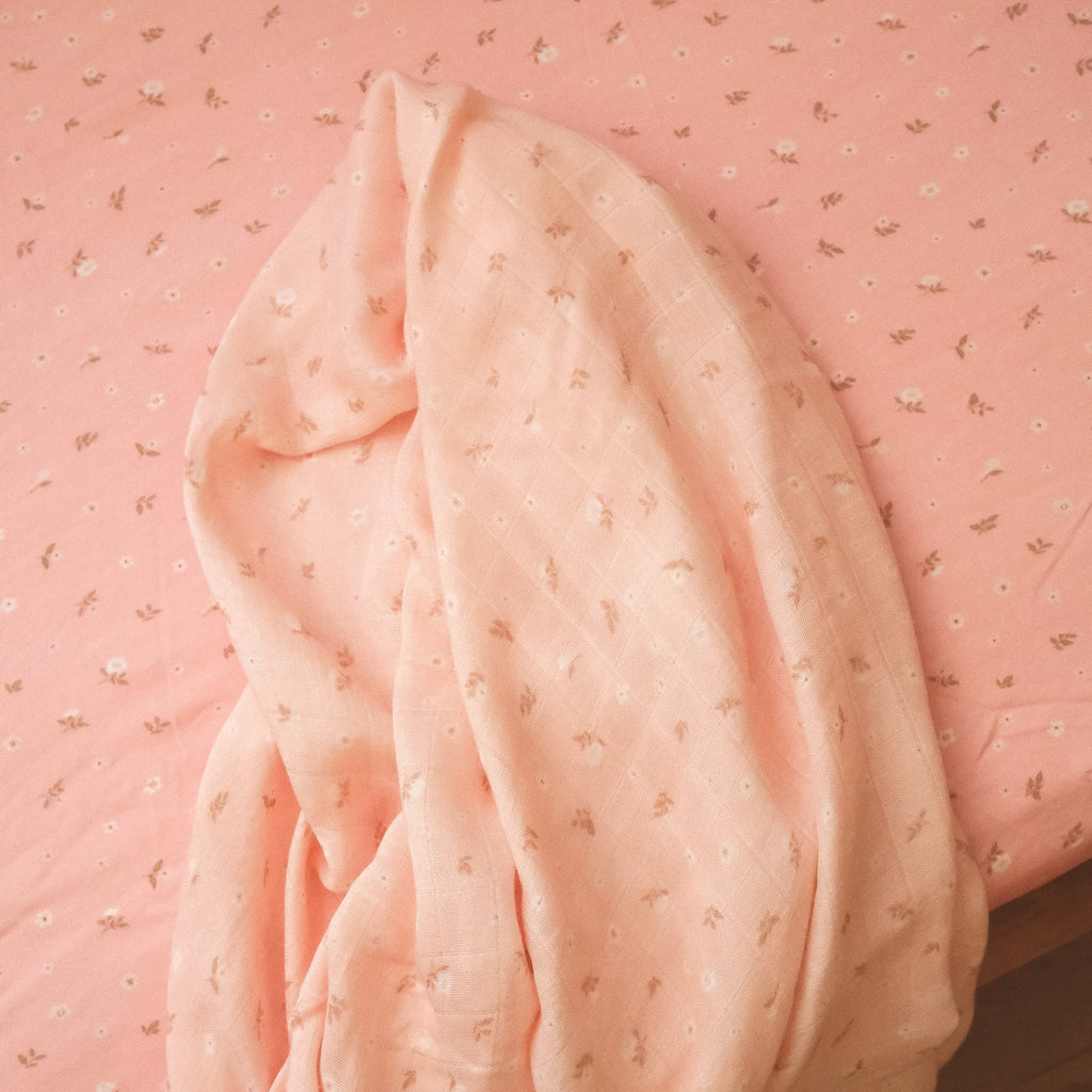 Dusty Roses Organic Muslin Wrap Swaddle