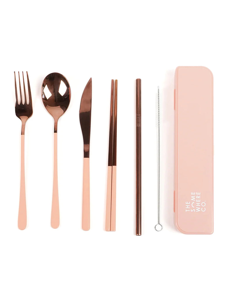 Take Me Away Cutlery Set - Rose Gold with Blush Handle