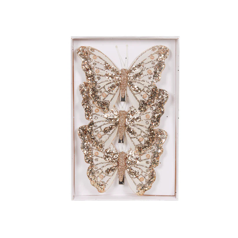 Set of 3 Champagne Butterfly Clip