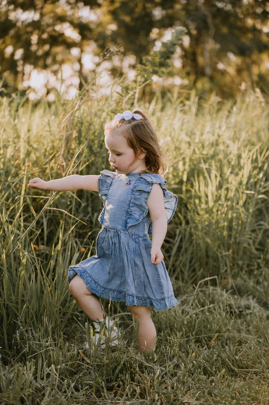Cherry Tencel Denim Ruffle Dress