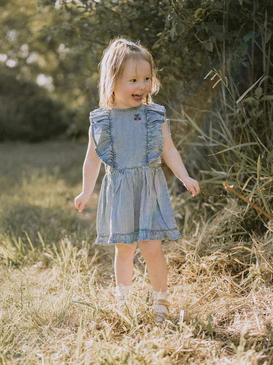Cherry Tencel Denim Ruffle Dress