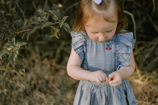 Cherry Tencel Denim Ruffle Dress