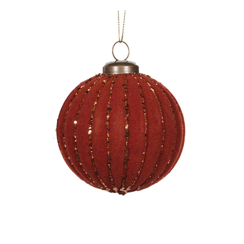 Orange Velvet Ribbed Bauble