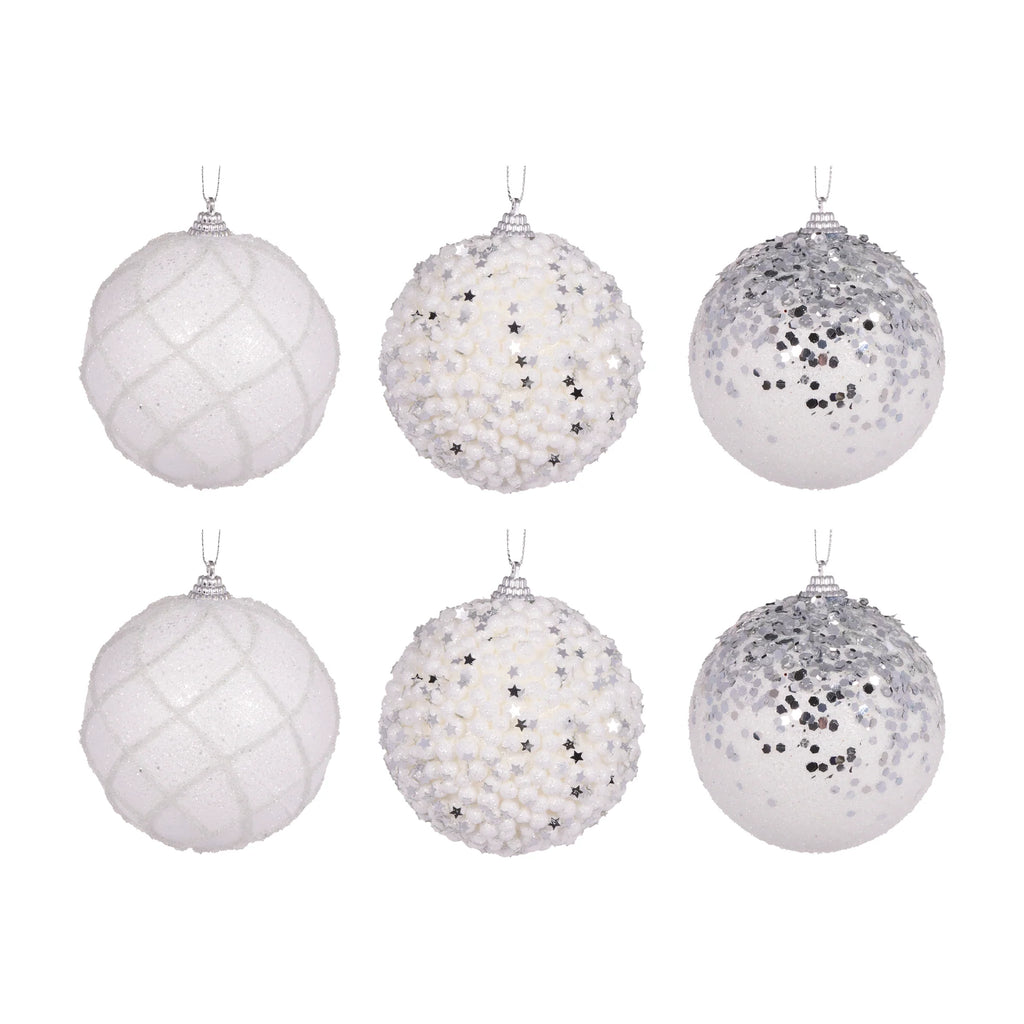 6 Pack White Shatterproof Baubles