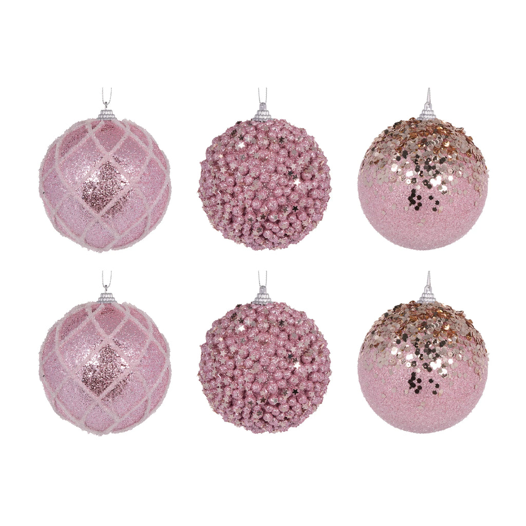 6 Pack Pink Shatterproof Baubles