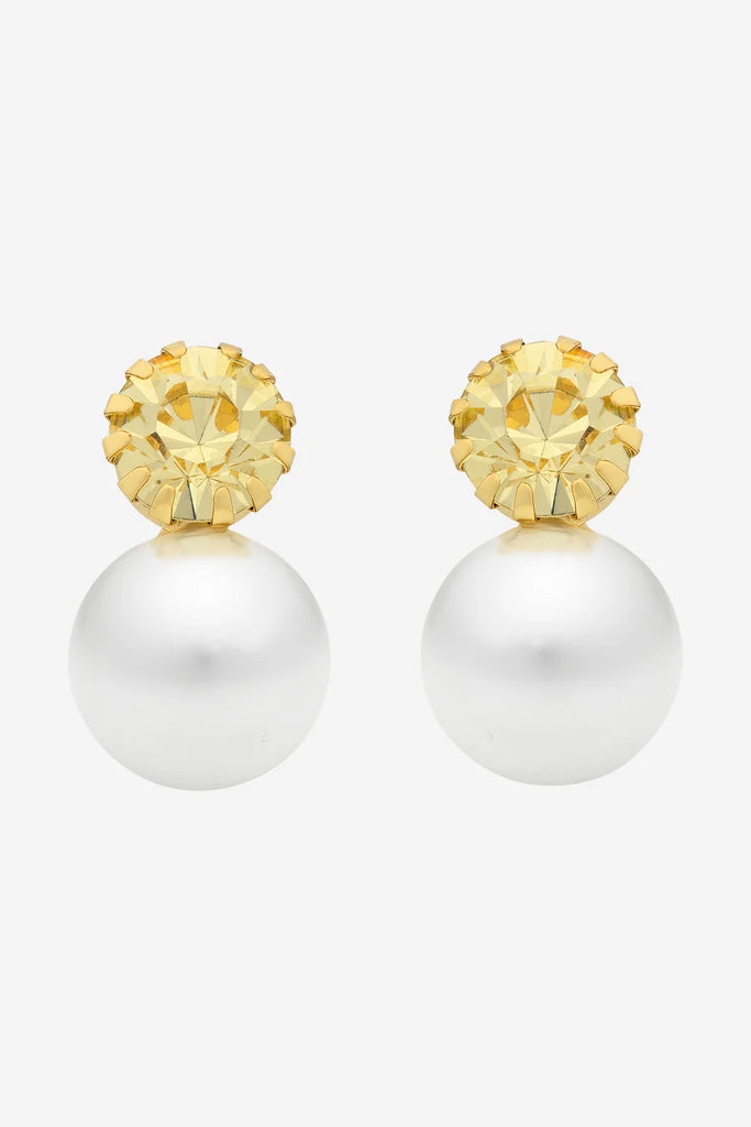 Vera Lemon Cz Pearl Earrings - Gold