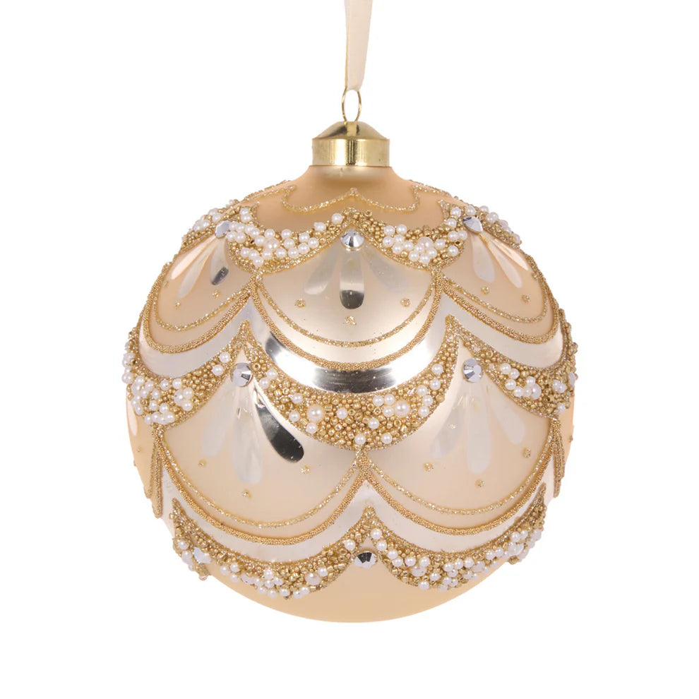 Gold Embellished Scalloped Bauble - Glass
