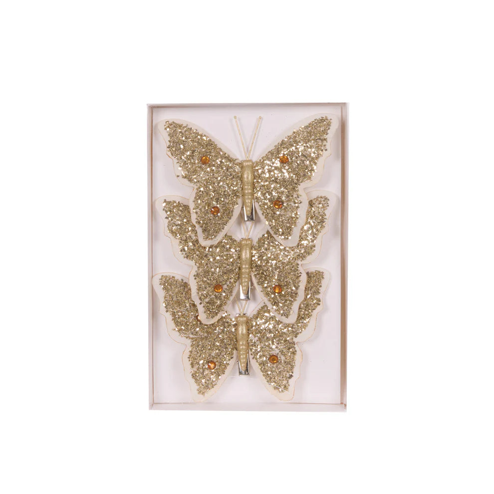 Set of 3 Gold and White Butterfly Clip