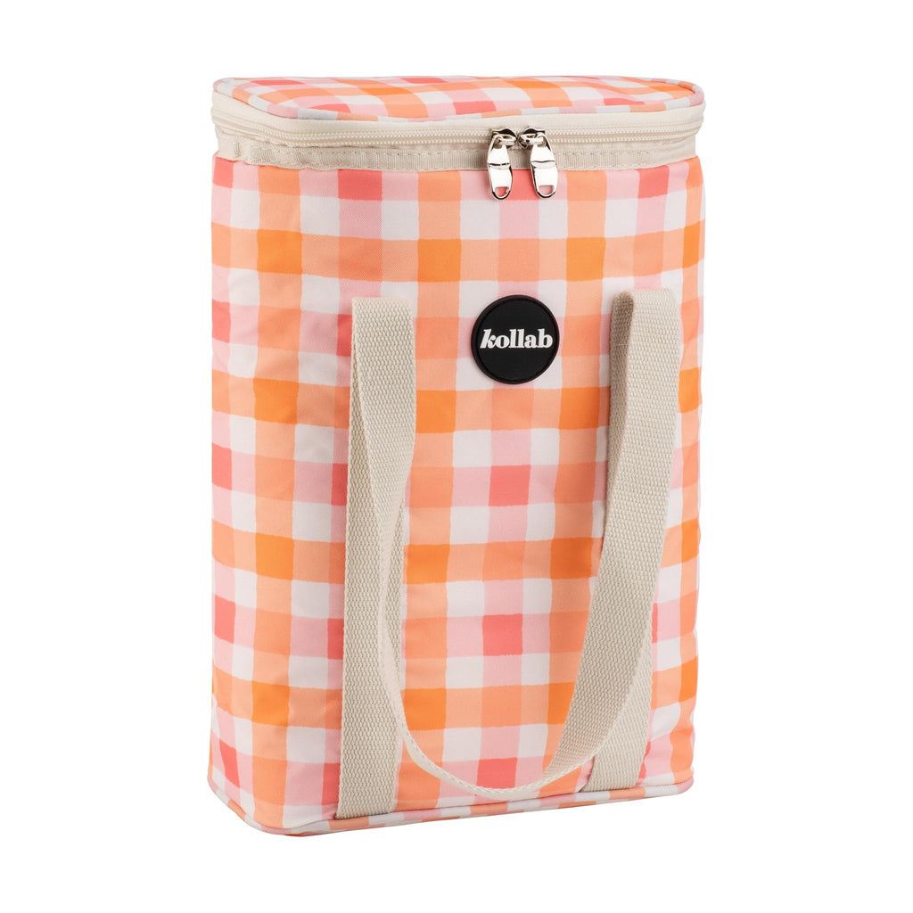 Wine Cooler Bag - Watermelon Peach Check - NEW