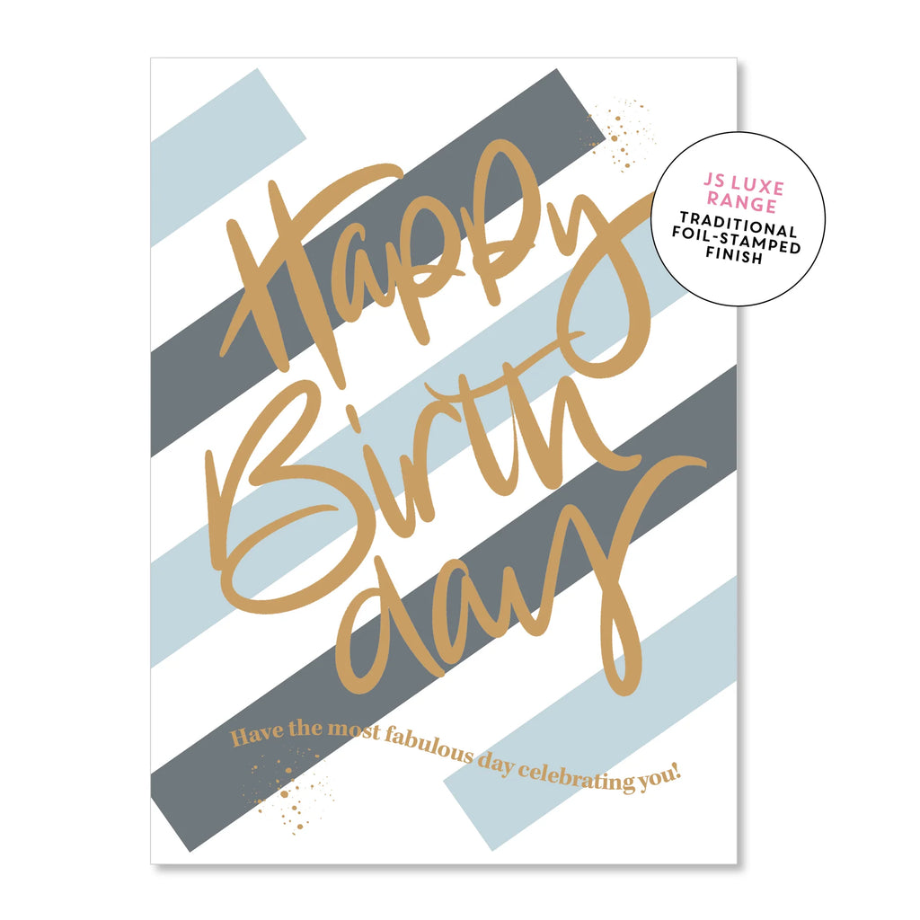 Happy Birthday Blue Stripe Card