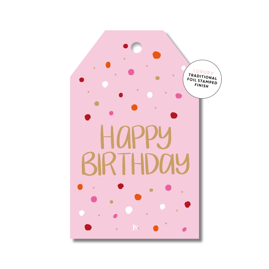 Happy Birthday Pink Confetti Tag