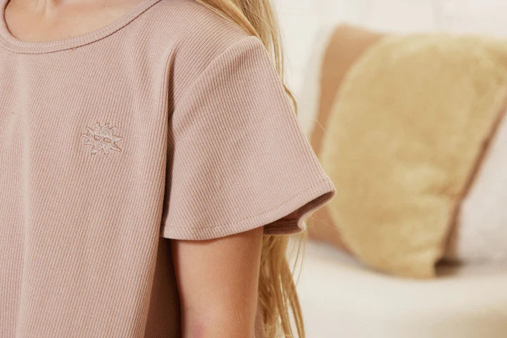 Taupe Rib Flutter Tee - Size 3 & 6