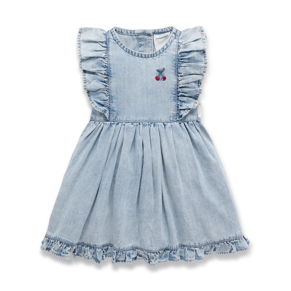 Cherry Tencel Denim Ruffle Dress