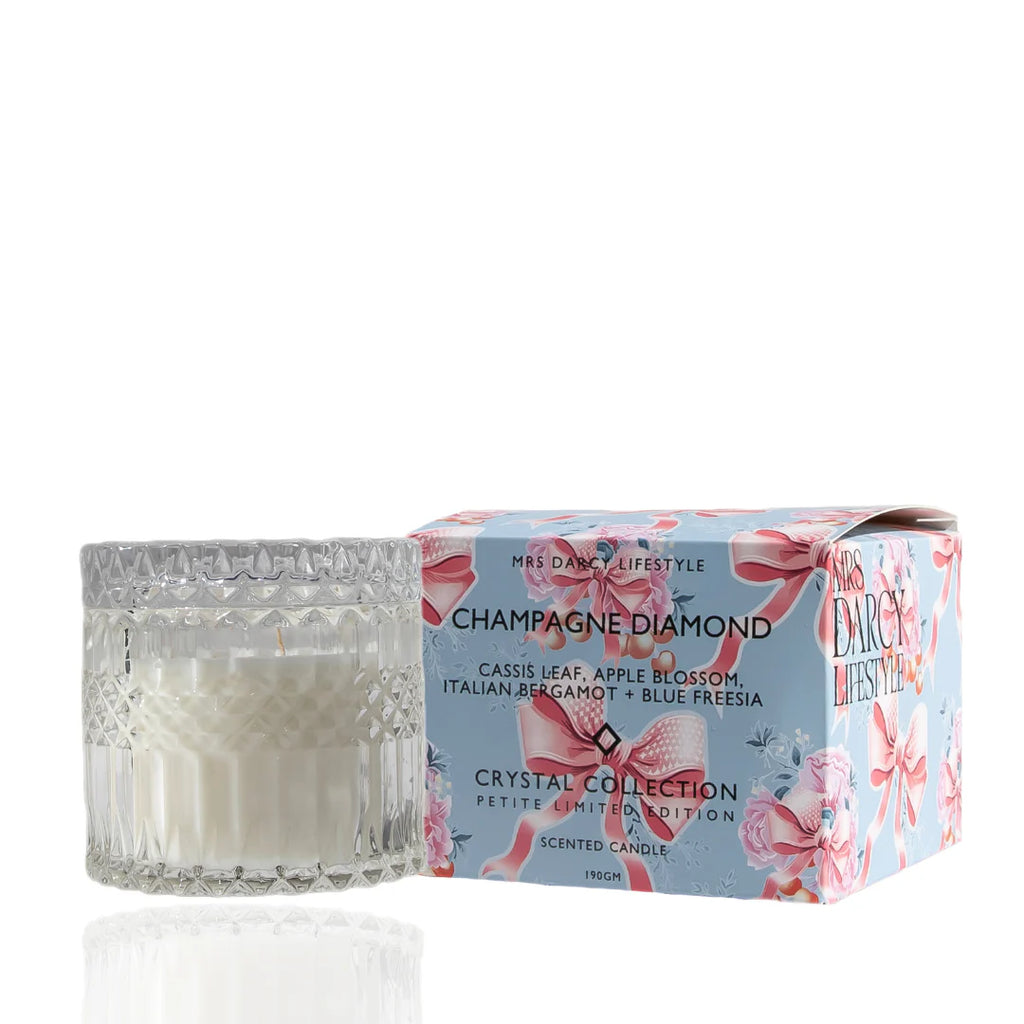 Champagne Diamond Petite Candle - Cassis Leaf, Apple Blossom, Italian Bergamot + Blue Freesia