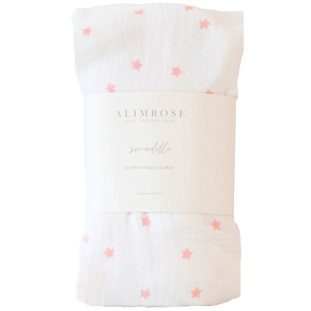 Muslin Swaddle - Pink Stars