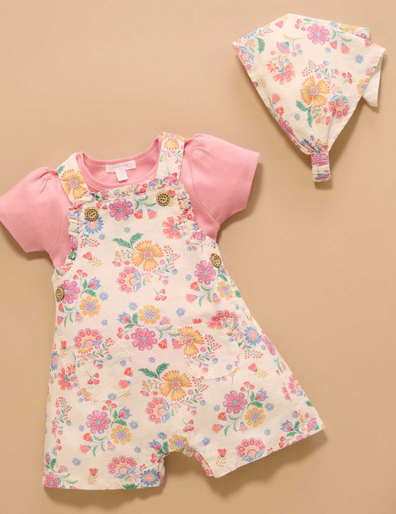 Floral Linen Blend Overall Set