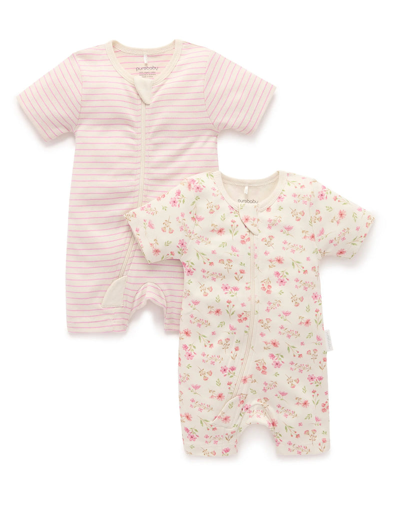 Seaside Floral 2 Pack Short Zip Growsuit