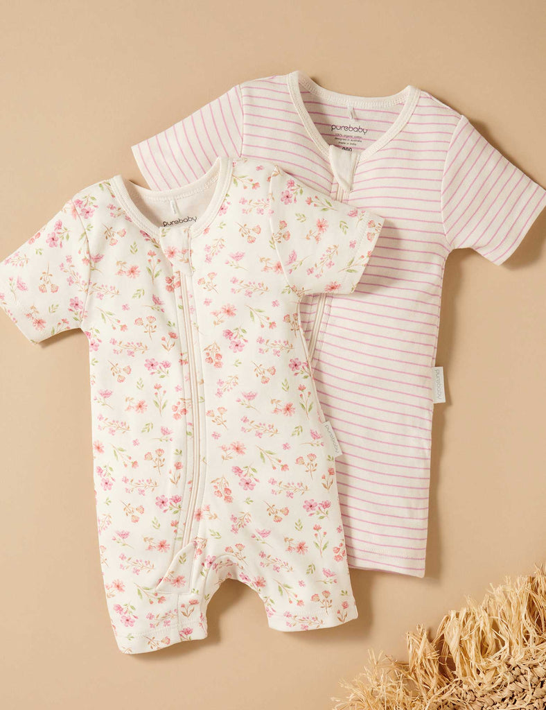 Seaside Floral 2 Pack Short Zip Growsuit