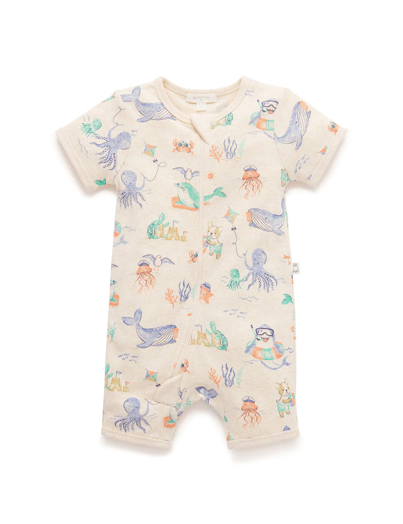 Short Sleeve Zip Growsuit - Splish Splash