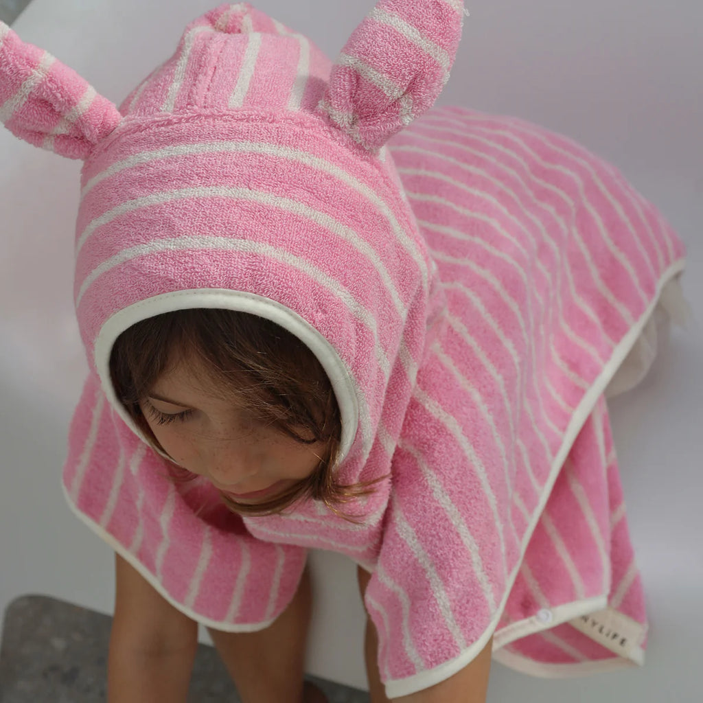 Kids Hooded Towel - Candy Pink Stripe