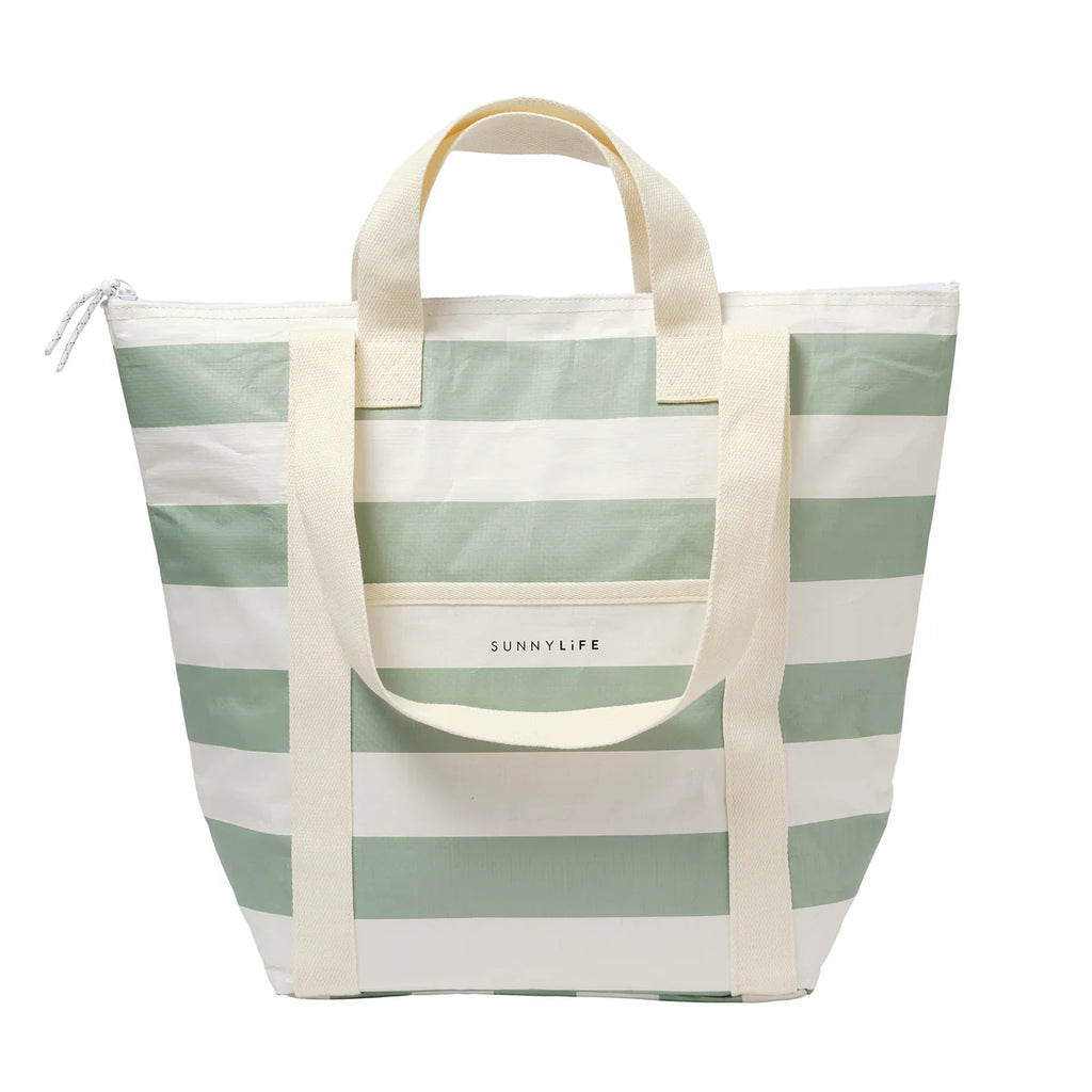 Light Cooler Tote - Sea Sage Stripe
