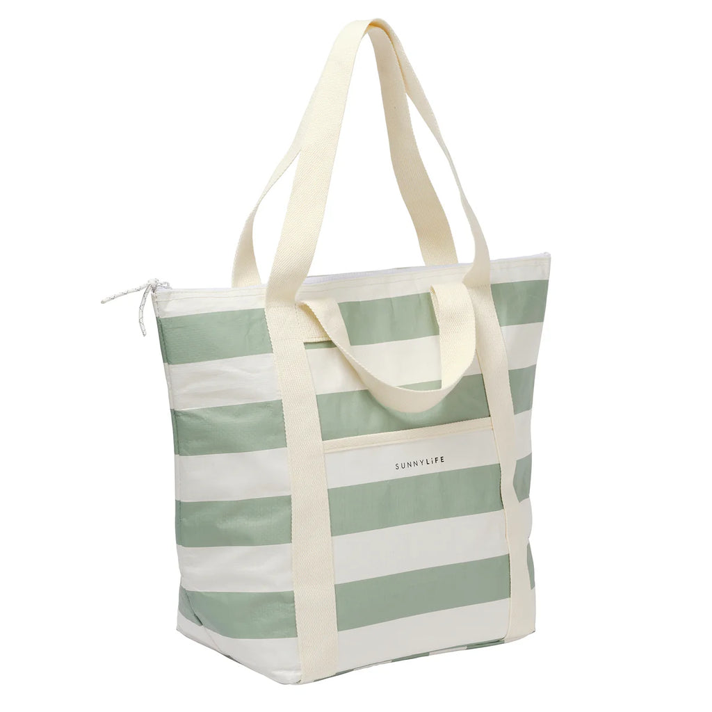 Light Cooler Tote - Sea Sage Stripe
