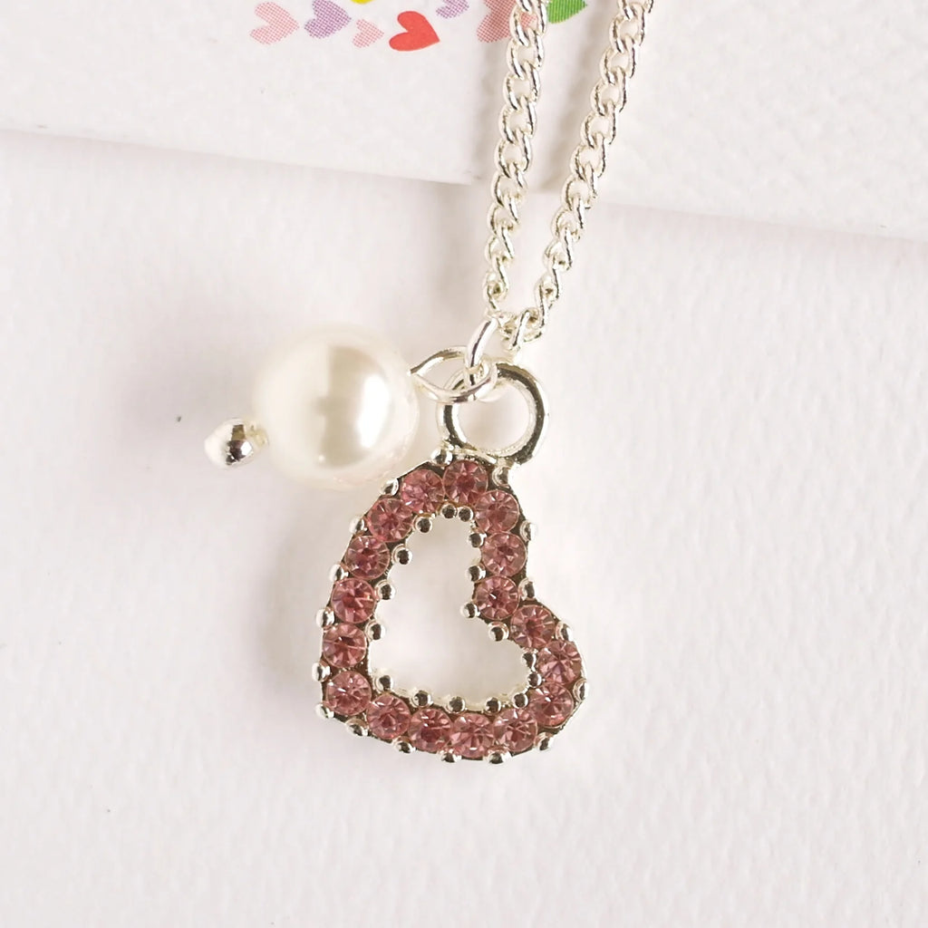 Diamante Heart Necklace with Pink Crystals