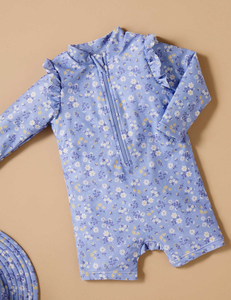 Blue Daisy Long Sleeve Rashie Sunsuit