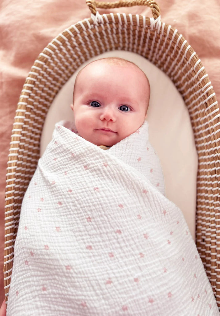 Muslin Swaddle - Pink Stars
