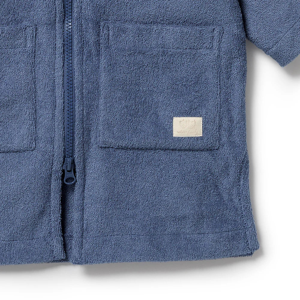 Deep Blue Organic Terry Hooded Towel