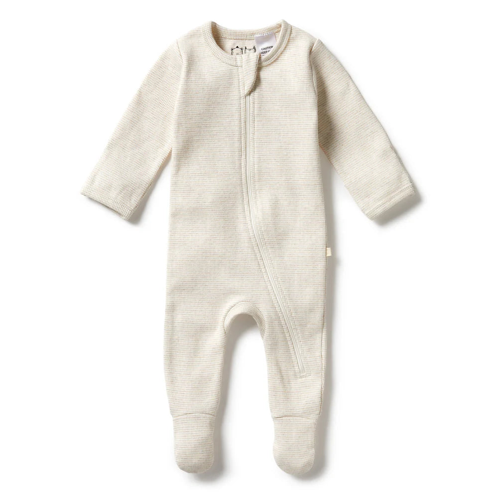 Oatmeal Rib Zipsuit with Feet
